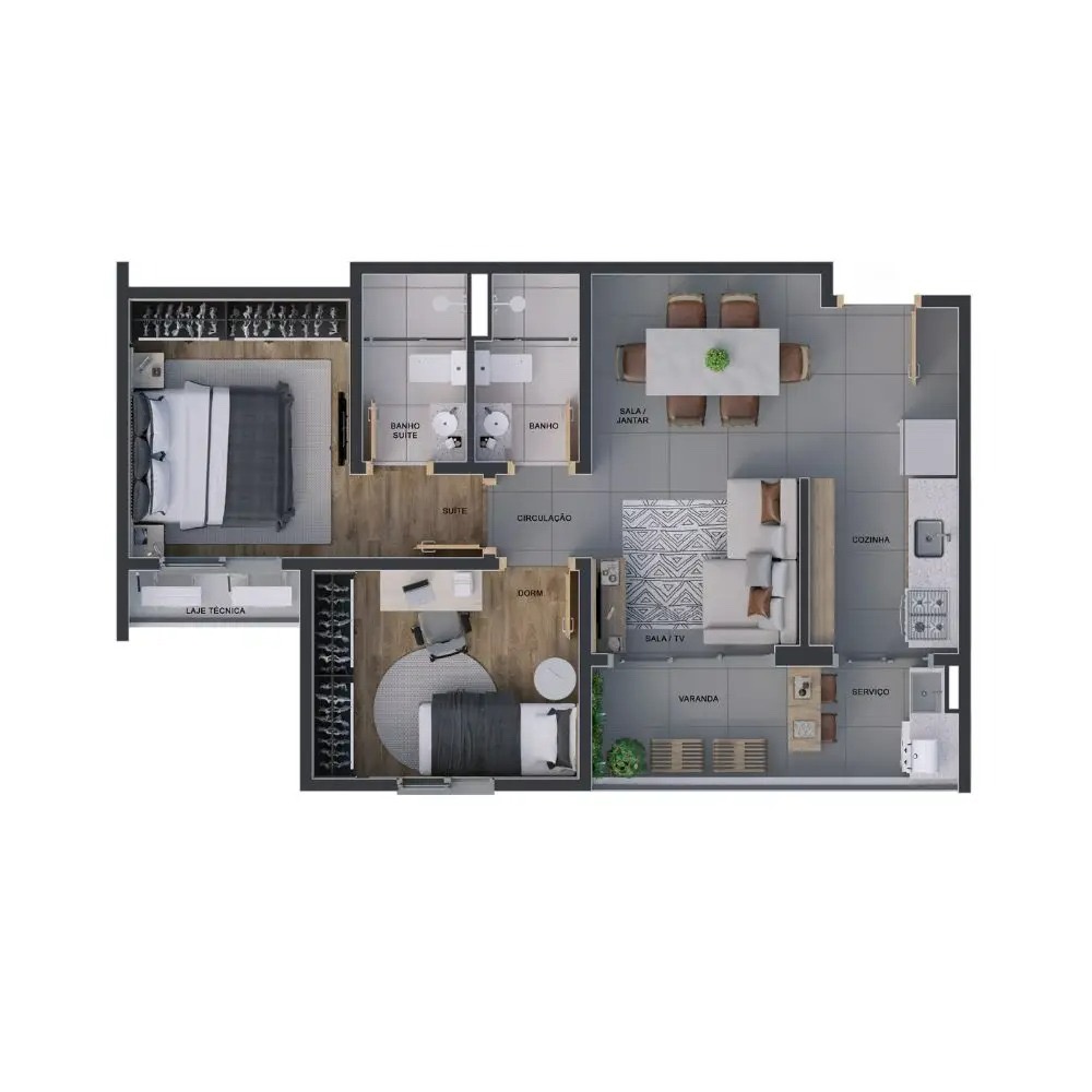 Segunda vista da planta com varanda